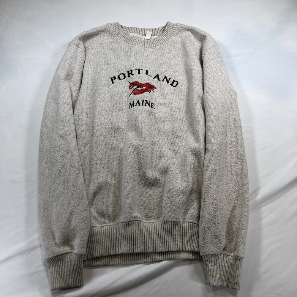 Esy Surf Co Beige Sweatshirt Size Medium Portland Maine Lobster Embroidered